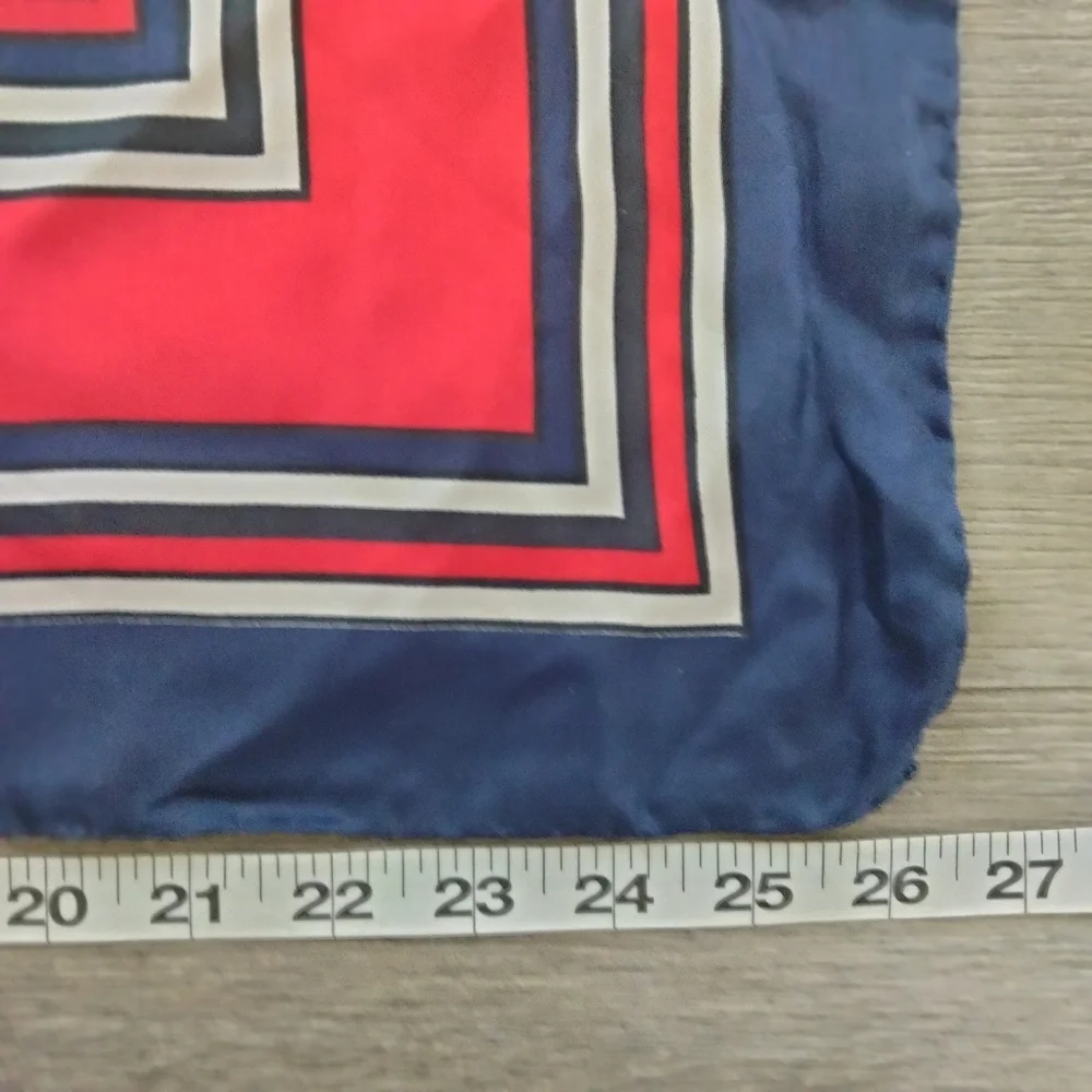 Hudson's Vintage 100% Silk Made in Italy Navy Red White Square Scarf Nautical